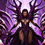 ** Kerrigan, the Queen of Blades, surrounded by a swarm of Zerg, displaying her psionic powers. Focus on a dark, menacing color palette.

**